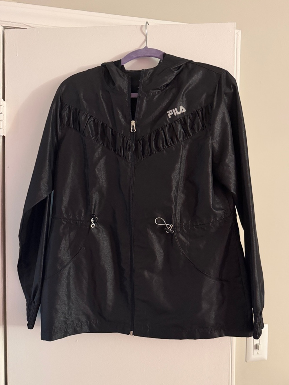 Fila Black Hooded Utility Jacket with Fringe Trim